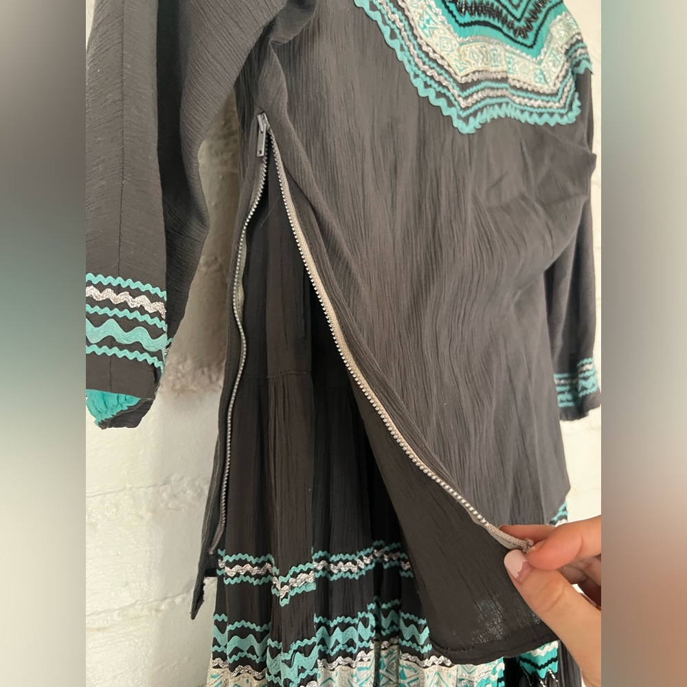 Patio Dress Skirt & Blouse Set Black, Silver and Turquoise Small Women's - Picture 4 of 10